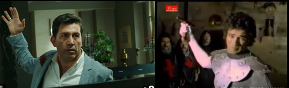 Beter ol Haluk. Haluk'un yanındaki, Cüneyt Arkın'ın Battal Gazi'nin İntikamı filminden "babaya eli kalkınca eli (literally) taş kesilen adam".